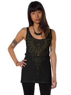 Women open back tank top in red with a psychedelic print 